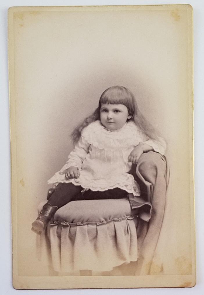 Cabinet Card Photograph Young Girl with Long Hair White Dress Hill Elizabeth NJ