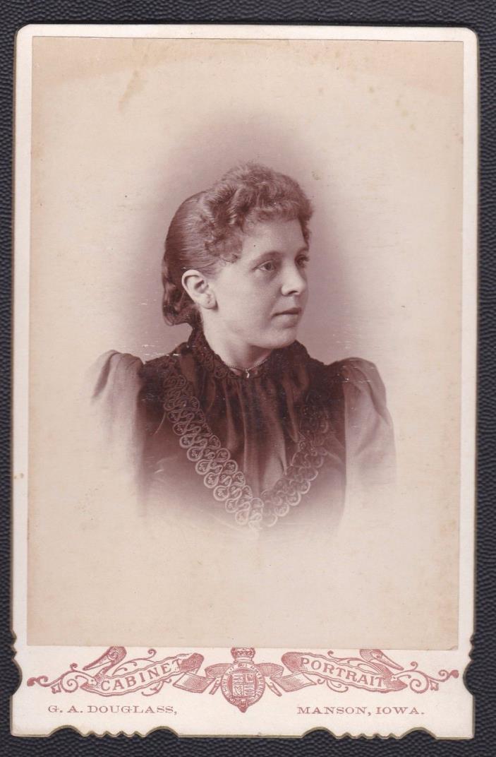 Vintage Cabinet Card - Lovely Woman, photo taken by G. A. Douglass, Manson Iowa