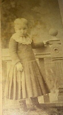 Antique Civil War Southern Victorian Child Standing on Bale of Hay Old CDV Photo