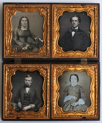 MOTHER EMBRACING CHILD UNION CASE WITH FOUR 6TH PLATE DAGUERREOTYPES. RARE.