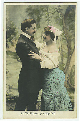 c 1904 Antique French Glamour ROMANTICAL COUPLE undivided back photo postcard