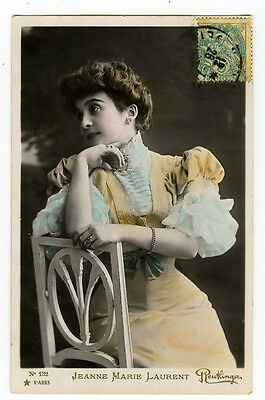 c 1907 Vintage French Theater Beauty JEANNE MARIA LAURENT tinted photo postcard