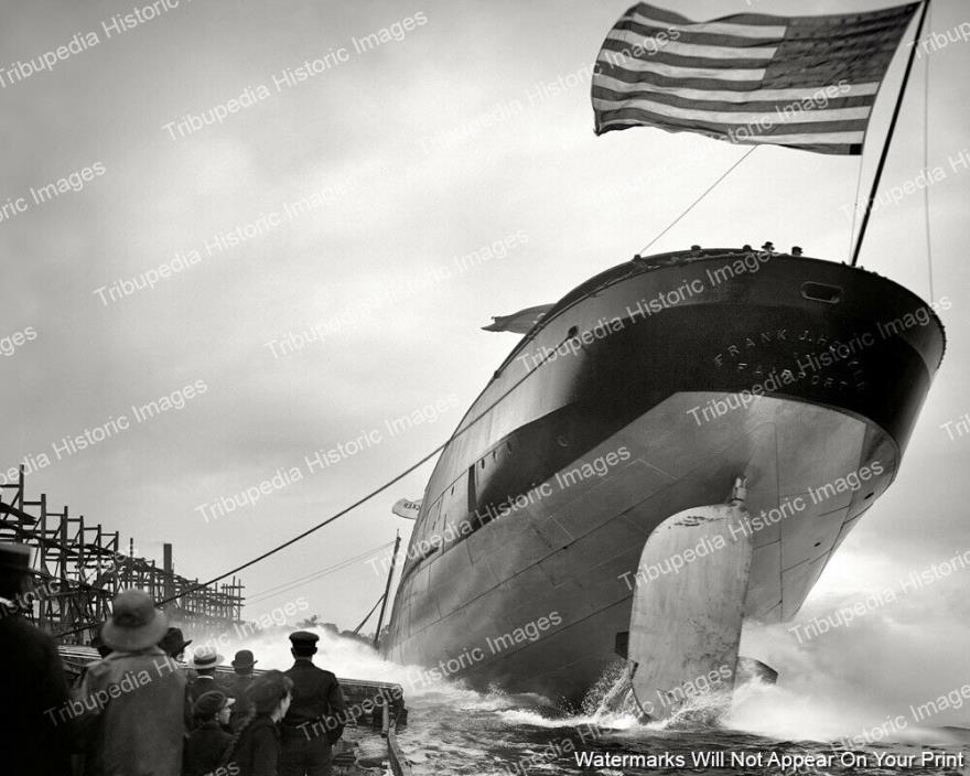 Patriotic 1905 Frank J Hecker Ship Launch 8X10 Photo American USA Flag (Reprint)