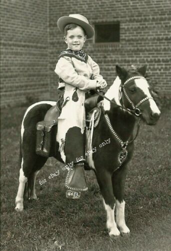 Photo Print of Cute Little Boy Cowboy Hat & Chaps Rides Miniature Horse Pony