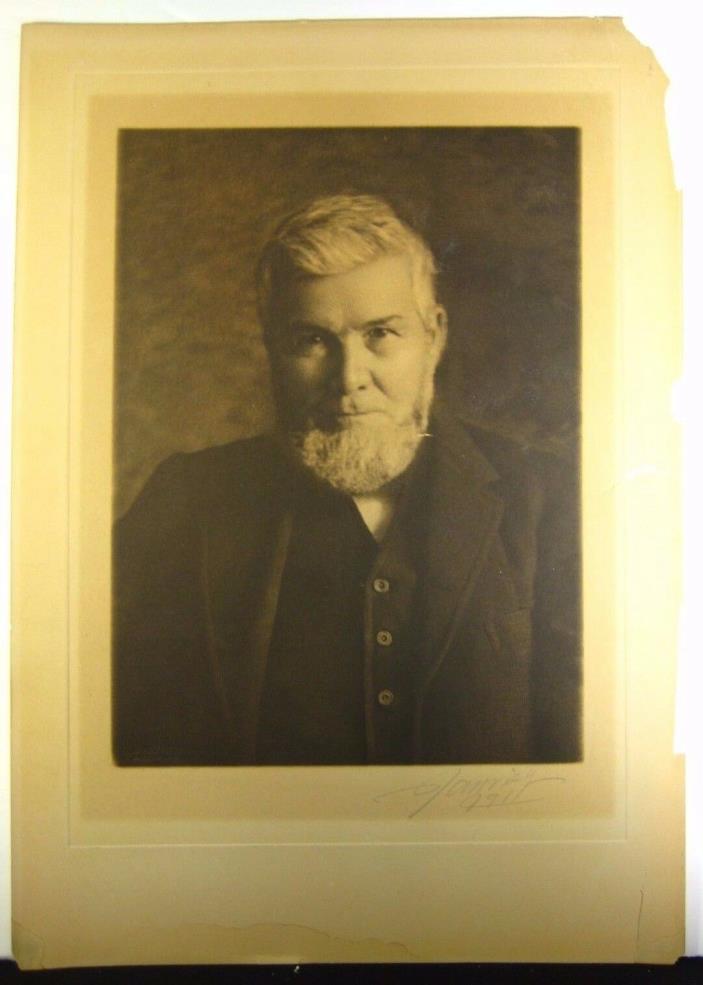 1911 Antique Albumen Photograph - Grumpy Old Bearded Montana Man 9 x 14