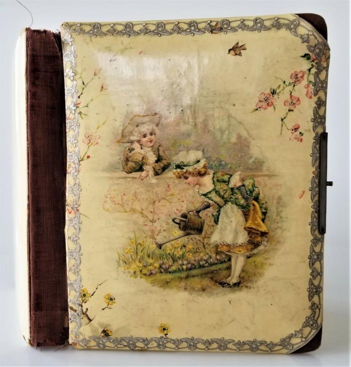 1800s antique CELLULOID empty LEATHER PHOTO ALBUM 8.25x11