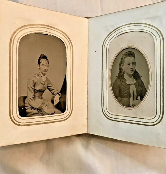 19th Century Leather Photo Album w/ 27 Albumen & Tintype Photograph Portraits