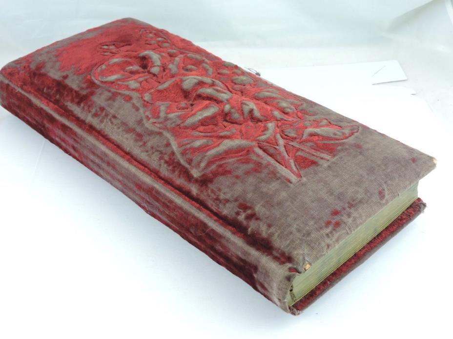 Antique Victorian Photo Album Book Red Velvet Embossed,Metal Hardware