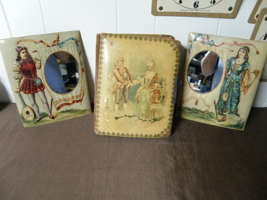 VINTAGE 1800's  PHOTO ALBUM  w/ PICTURE FRAME SIDE STANDING MIRRORS !!RARE!!