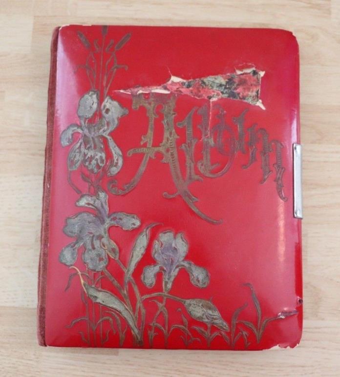 Antique Victorian Old Red Velvet Embossed Photo Picture Album Germany Flowers