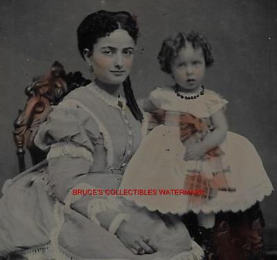 TINTYPE PHOTO #T95   STUNNING IMAGE MOTHER & DAUGHTER BEAUTIFUL DRESS - TINTED