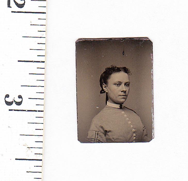 Original Civil War Era Miniature Gem Tintype Photo ..Pretty Young Woman..#797d14