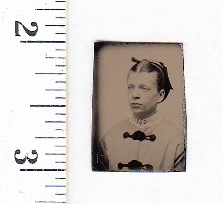 Original Civil War Era Miniature Gem Tintype Photo..Pretty Young Woman...#797d9