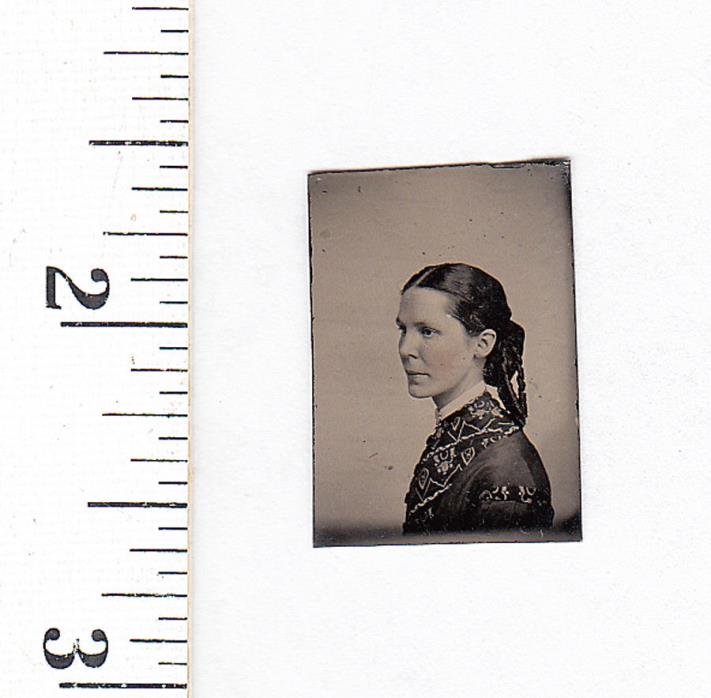 Original Civil War Era Miniature Gem Tintype Photo..Pretty Young Woman...#797d25