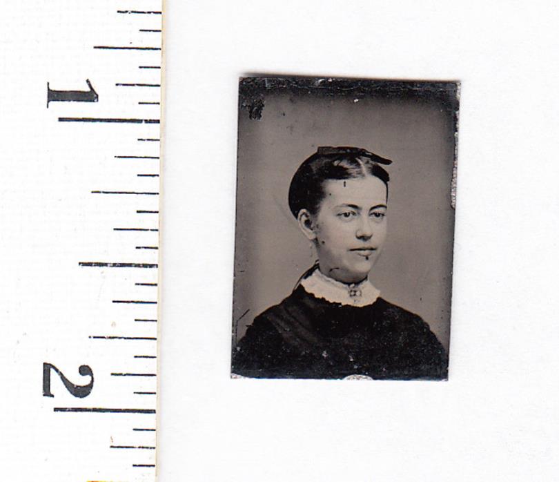 Original Civil War Era Miniature Gem Tintype Photo..Pretty Young Woman...#797d24
