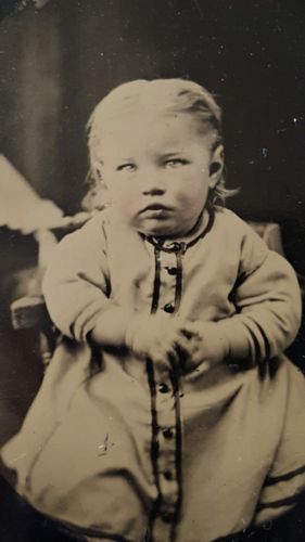 Vintage Antique Tintype Photograph Baby Girl Toddler bright eyes