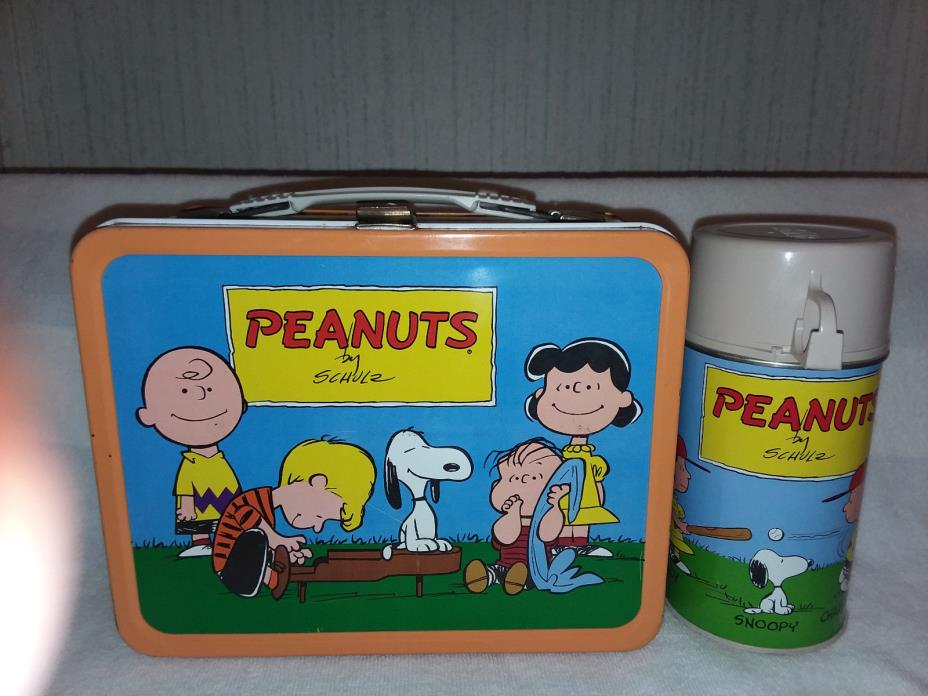 Vintage Peanuts 1959 Metal Lunchbox Charlie Brown Snoopy & Thermos Complete Lot