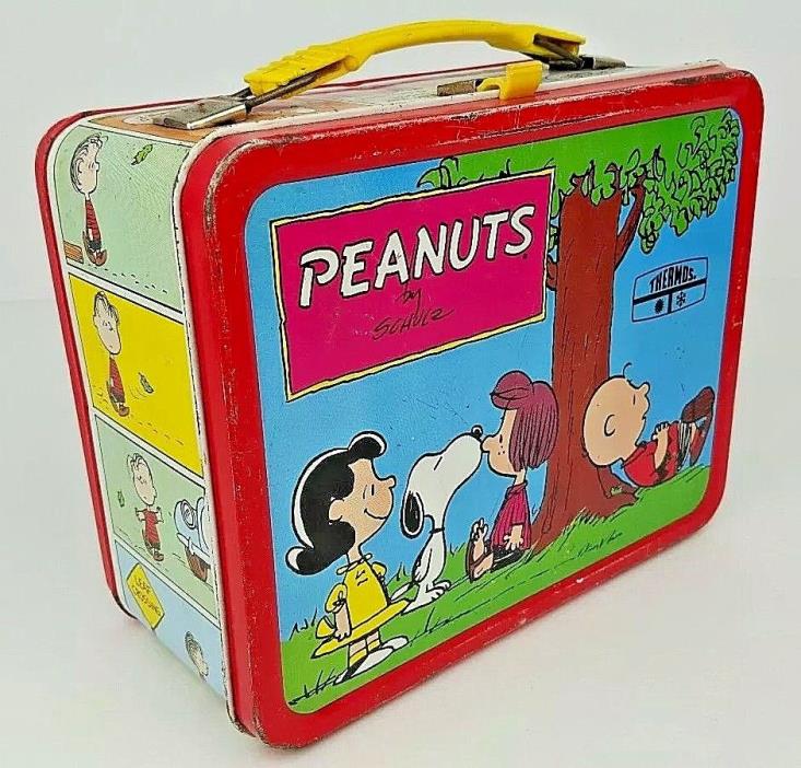 Vintage Thermos Peanuts Schulz Charlie Brown Snoopy Comics Metal Tin Lunch Box