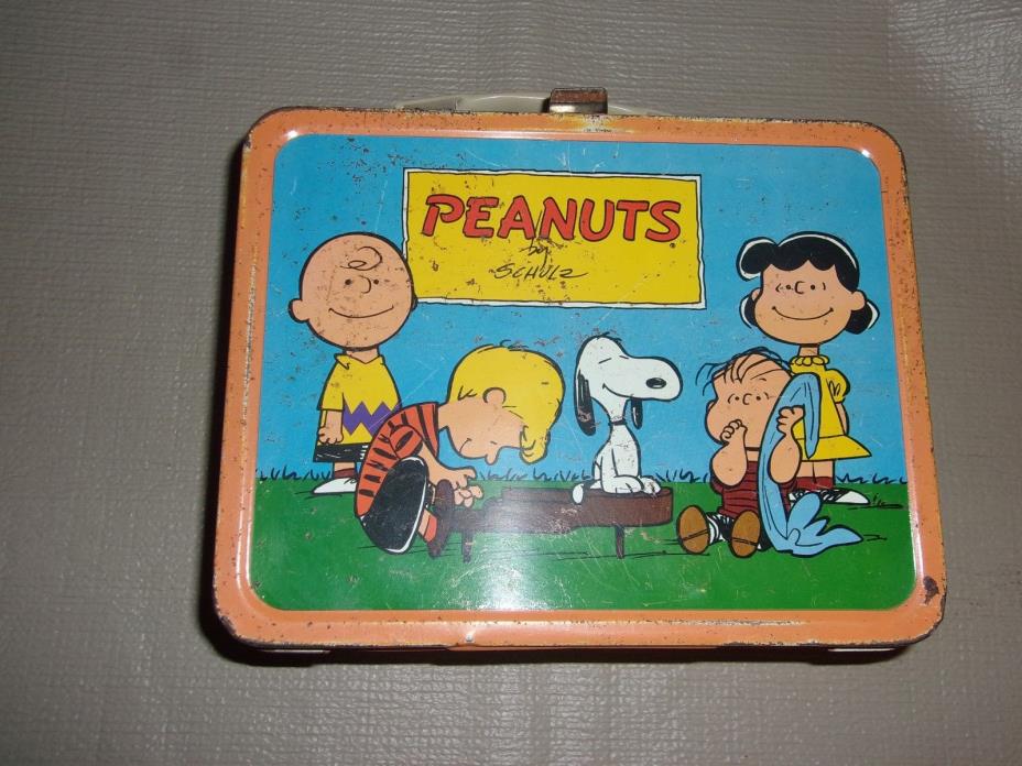 1959 Vintage Peanuts Orange Trim Metal Lunch Box With Thermos
