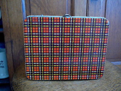 PLAID RED  Vintage 1960s METAL LUNCH BOX OHIO ART -  NO BOTTLE - MISSING HANDLE
