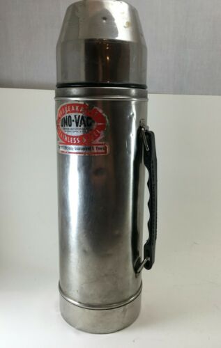 Vintage Insulated Stainless Steel UNO-VAC Unbreakable Coffee Bottle Jug w/ Cup