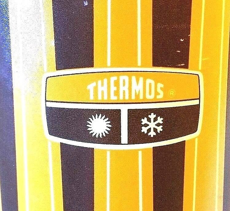 King Seeley Thermos Orange & Brown Metal Thermos With Cup & Stopper 1971 Vintage