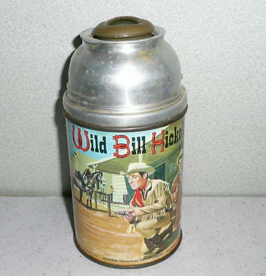 Aladdin 1955 WILD BILL HICKOK AND JINGLES Metal Thermos *Nice - Missing Cap
