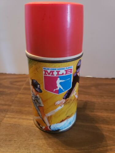 VINTAGE METAL THERMOS BASEBALL CUP W RED PLASTIC LID KING-SEELEY 1968 2805 MLB