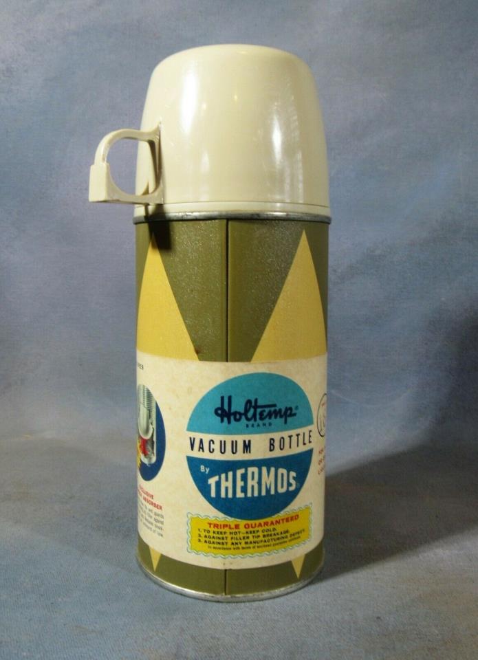 Vintage Thermos w Paper Label / Band NEVER USED Holtemp Vacuum Bottle Diamond