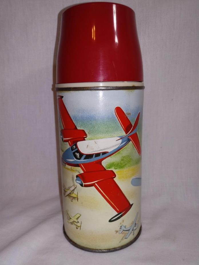 1960 HOMETOWN AIRPORT THERMOS for Lunch Box ~VERY NICE COMPLETE ORIGINAL ~