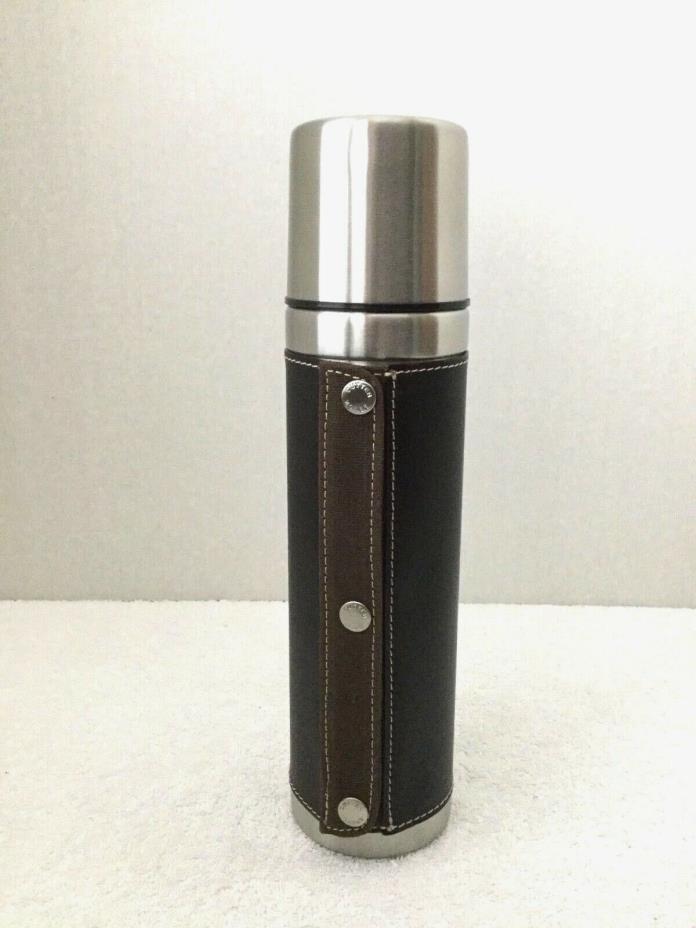 NEW Cutter & Buck Stainless Steel Dark Brown Leather 16oz.Thermos Travel Tumbler