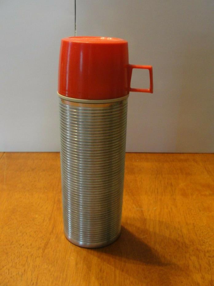 Vintage Aluminum Metal Glass Lined Thermos 1 Pint w/ Stopper & Cup