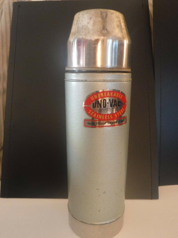 Vintage UNO-VAC Thermos Stainless Steel Unbreakable 1 Quart Retro Industrial