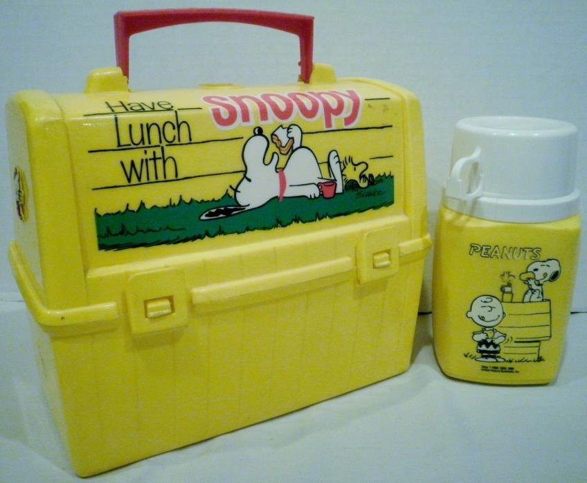 King Seeley Peanuts Have Lunch With Snoopy Plastic Lunch Box Pail & Thermos