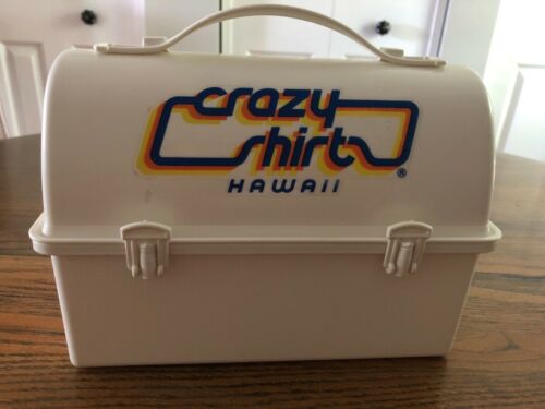 Vintage Crazy Shirts Hawaii Plastic Lunch Box Tote Case Handled Rare Promotional