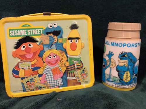 Vintage 1979  Sesame Street Metal Lunch Box With Thermos * Rustic Condition!