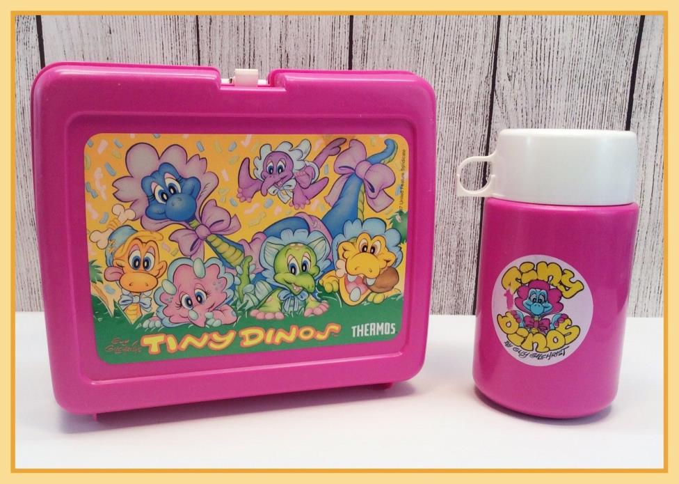 ?? 1987 Vintage Guy Gilchrist Tiny Dino’s Cartoon Characters Lunch Box & Thermos