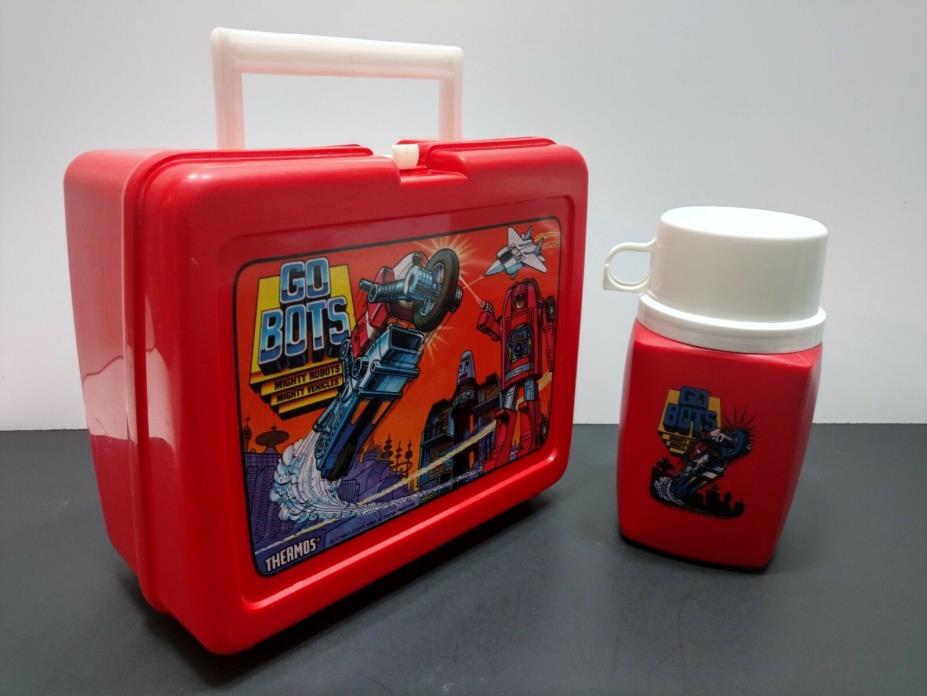 1984 Go Bots Red Plastic Lunch Box with Thermos Tonka Corp