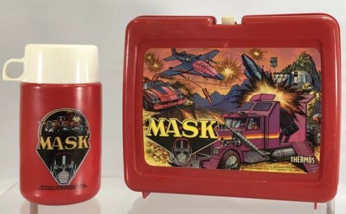 Vintage Mask Red Thermos Plastic Lunch Box With Thermos 1985 M.A.S.K. Rhino