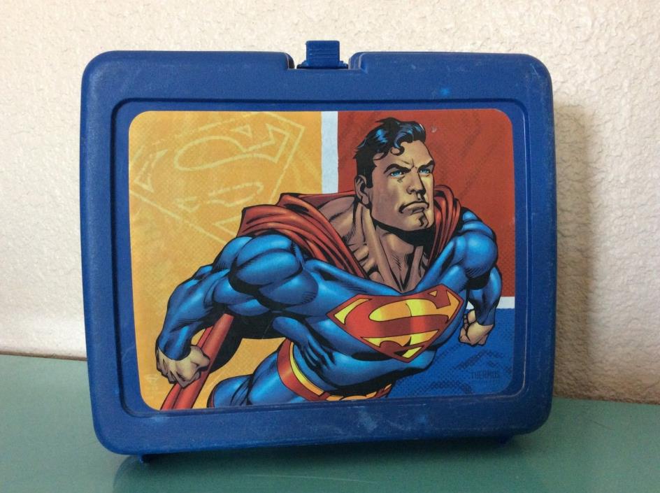 1980's Vintage Thermos Superman Plastic Lunch Box Older Snack Time Clean Hero