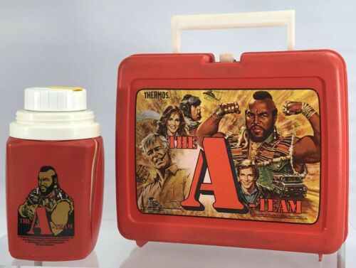 Vintage The A Team Mr T Red Lunch Box Plastic Thermos 1983 TV Show As Is