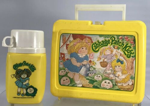 Vintage Cabbage Patch Kids Garden Yellow Plastic Lunch Box With Thermos 1983