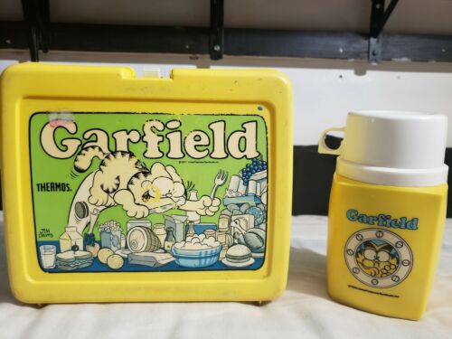 1978 Garfield Plastic Yellow Lunch Box With Thermos VTG Vintage Cat