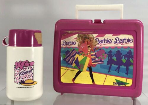 Vintage Barbie Shopping Pink Thermos Brand Plastic Lunch Box With Thermos 1990