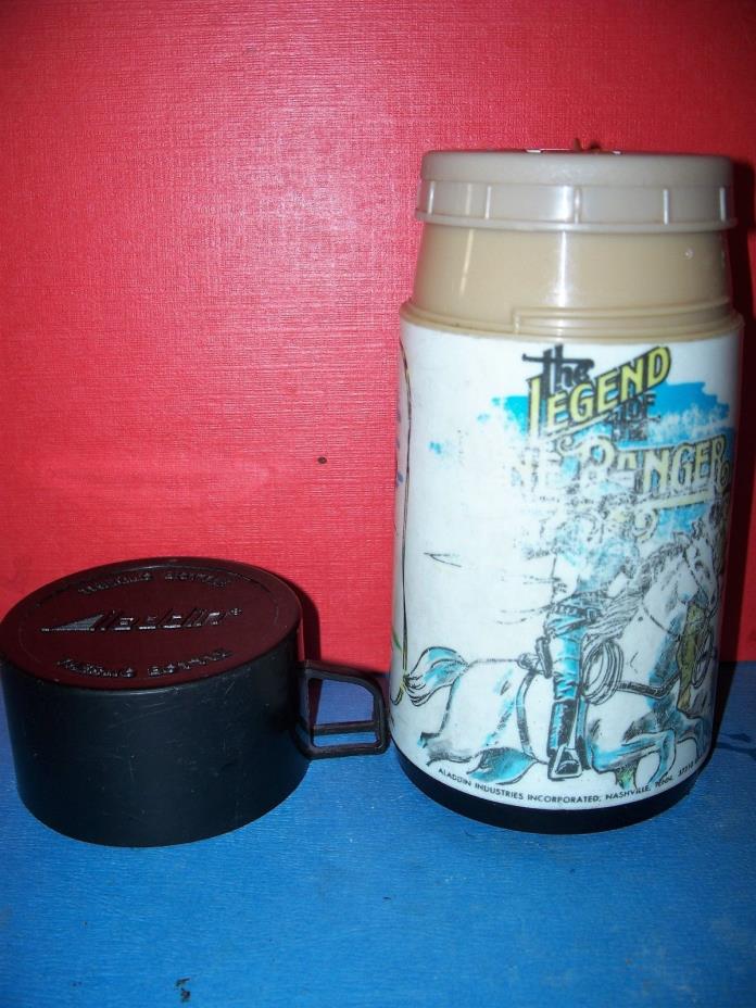 Vintage 1980 The Legend of the Lone Ranger Black Plastic Thermos Wrather Prod.