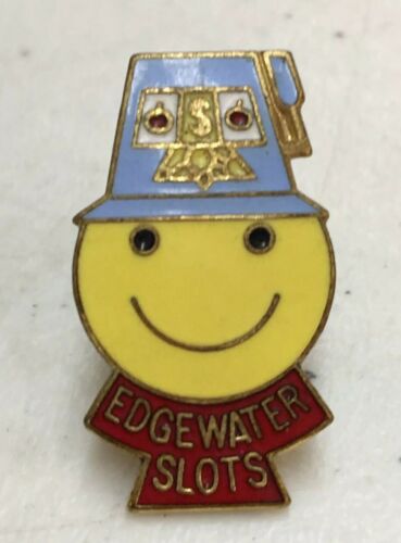 EDGEWATER SLOTS with Goldtone Letters On Red Background Metal Lapel Collar Pin