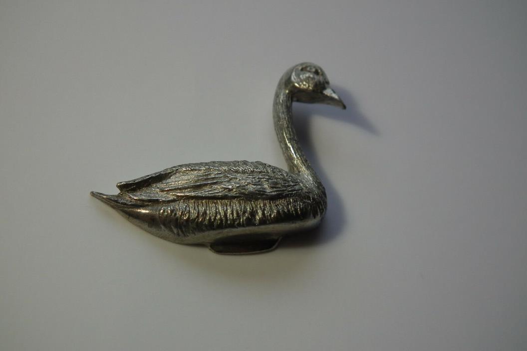 VINTAGE Pewter Swan Single Post Pin / Tie Tack, Very Detailed Design From Estate