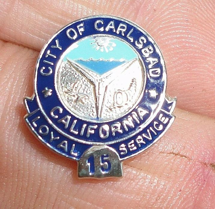 City of Carlsbad California 15 Year Loyal Service Lapel Pin STERLING SILVER