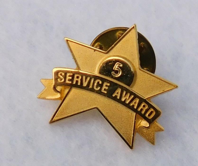 Pin Back Gold Tone 5 Service Award Star Made USA