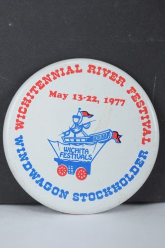1977 Wichitennial River Festival Button Pin Wichita Kansas Metal 2 1/8